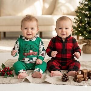 Winter / Christmas Baby Romper Lot Truck Plaid Unisex Used 3-6 Months Lot of 2